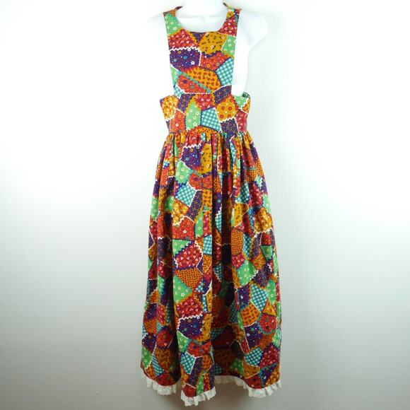 Handmade Dresses & Skirts - Vintage 70s Pinafore Maxi Dress Apron Patchwork XS S‎ Cottagecore Prairie Ruffle